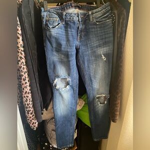 Zara Women's Distressed Dark Blue Skinny Jeans